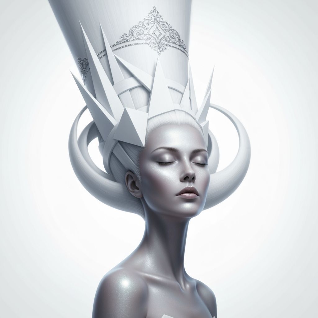 Ethereal Figure with Geometric Hair Sculpture