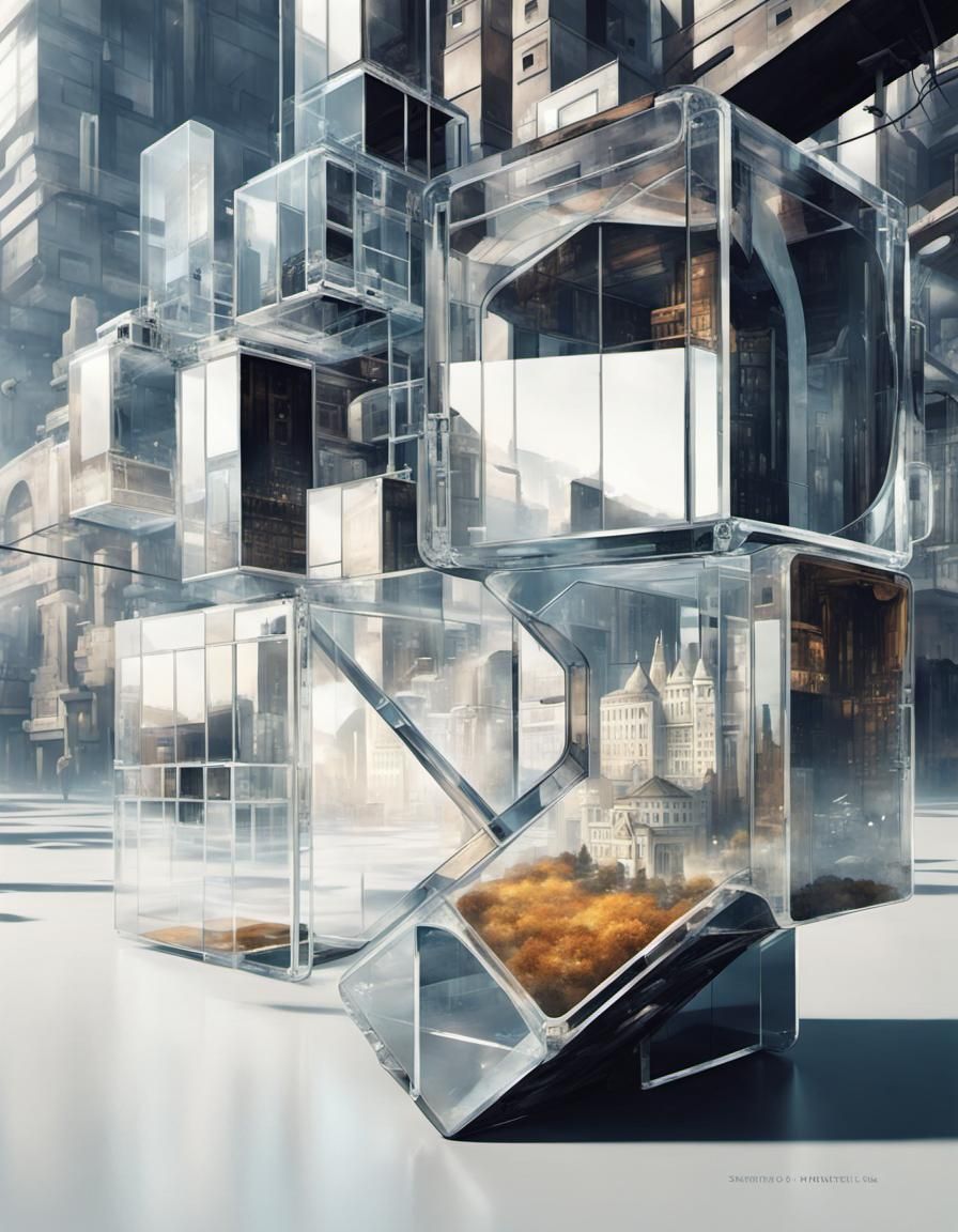 Futuristic Steampunk City in Glass Cube