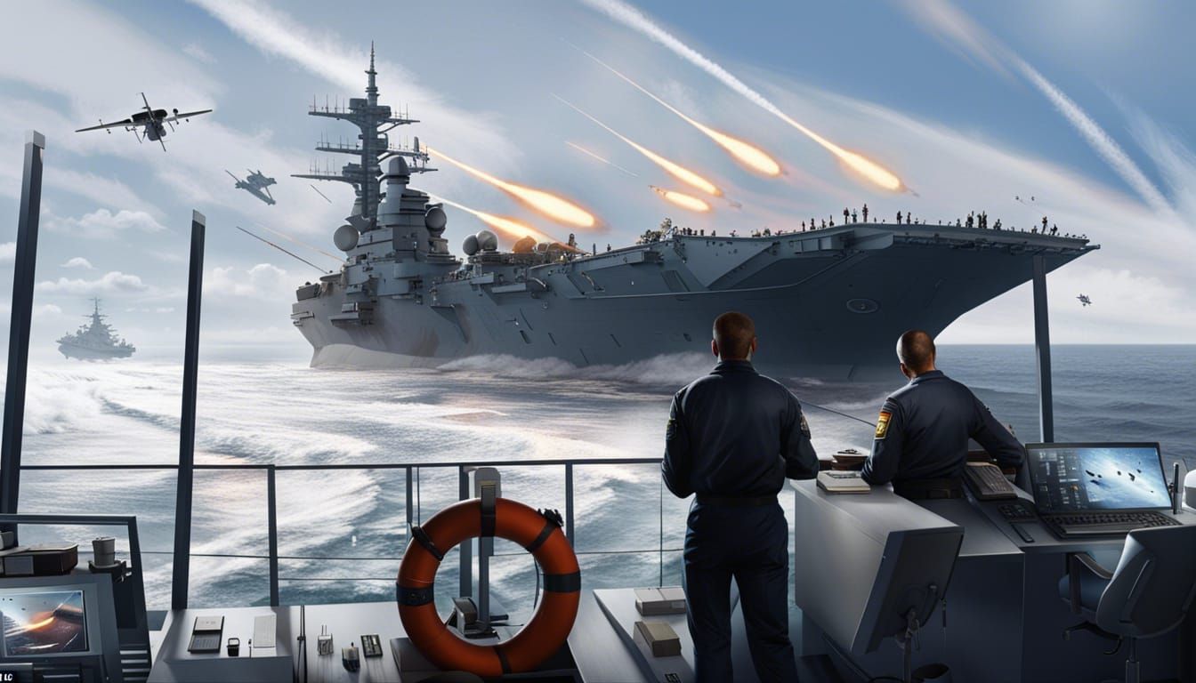 Navy Flight Deck Observes Warships Under Gas Giant