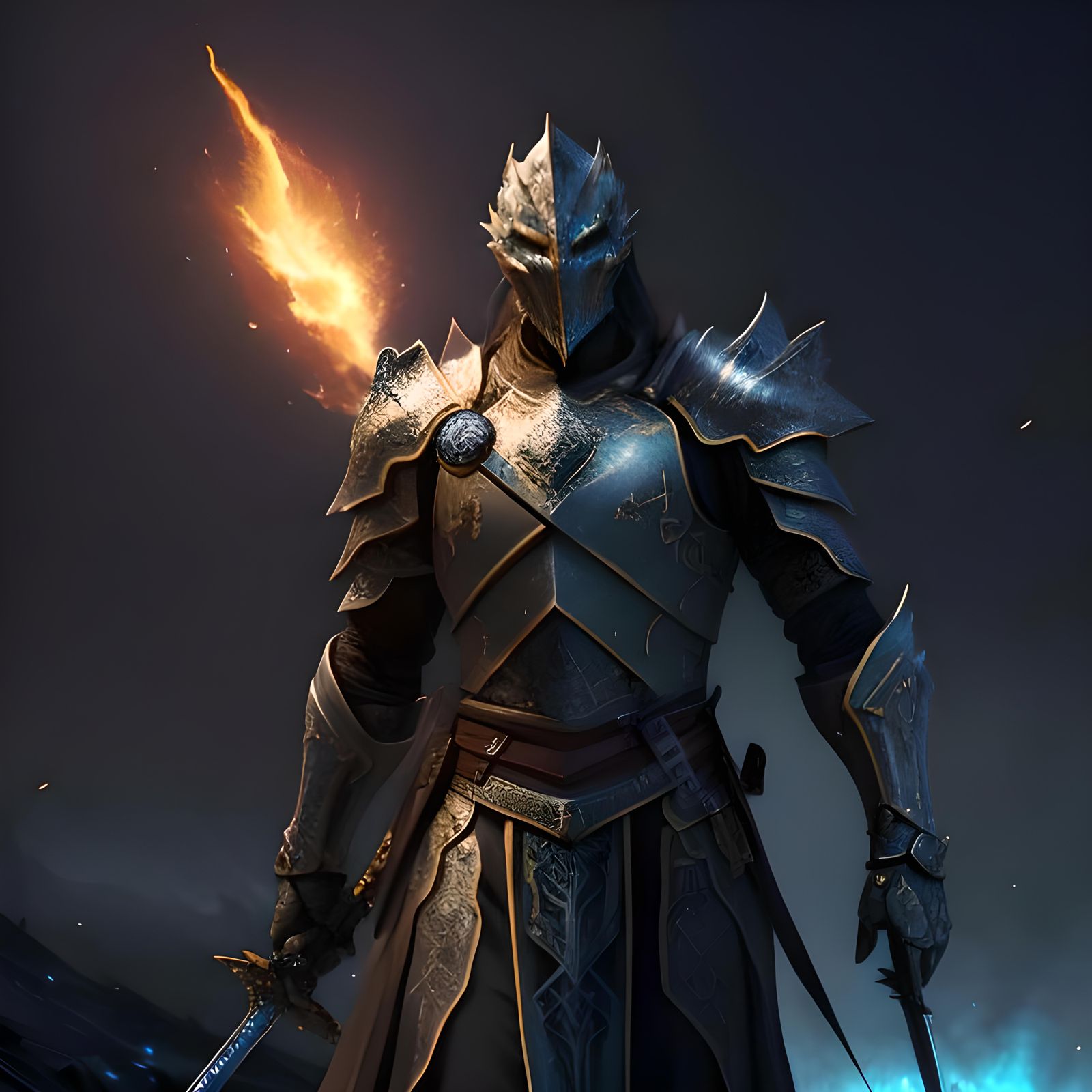 Armored Figure on Battlefield in Dark Fantasy Style