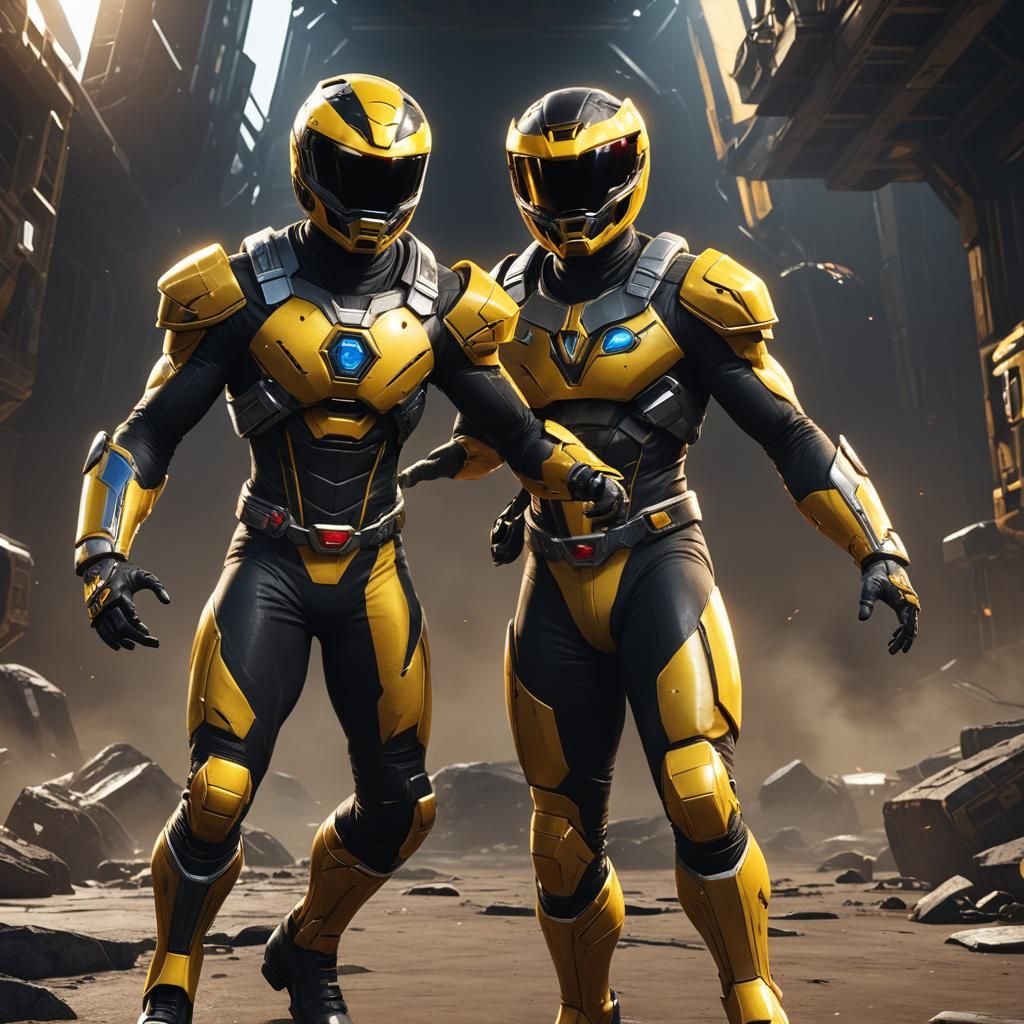 Black Space Ranger in Yellow Suit: 3D Game Cinematic