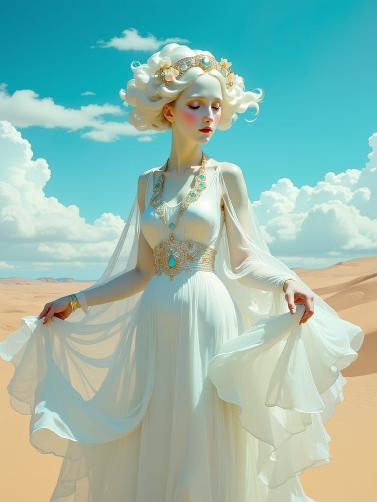 Porcelain Android Dreams of Oasis in Art Nouveau Style