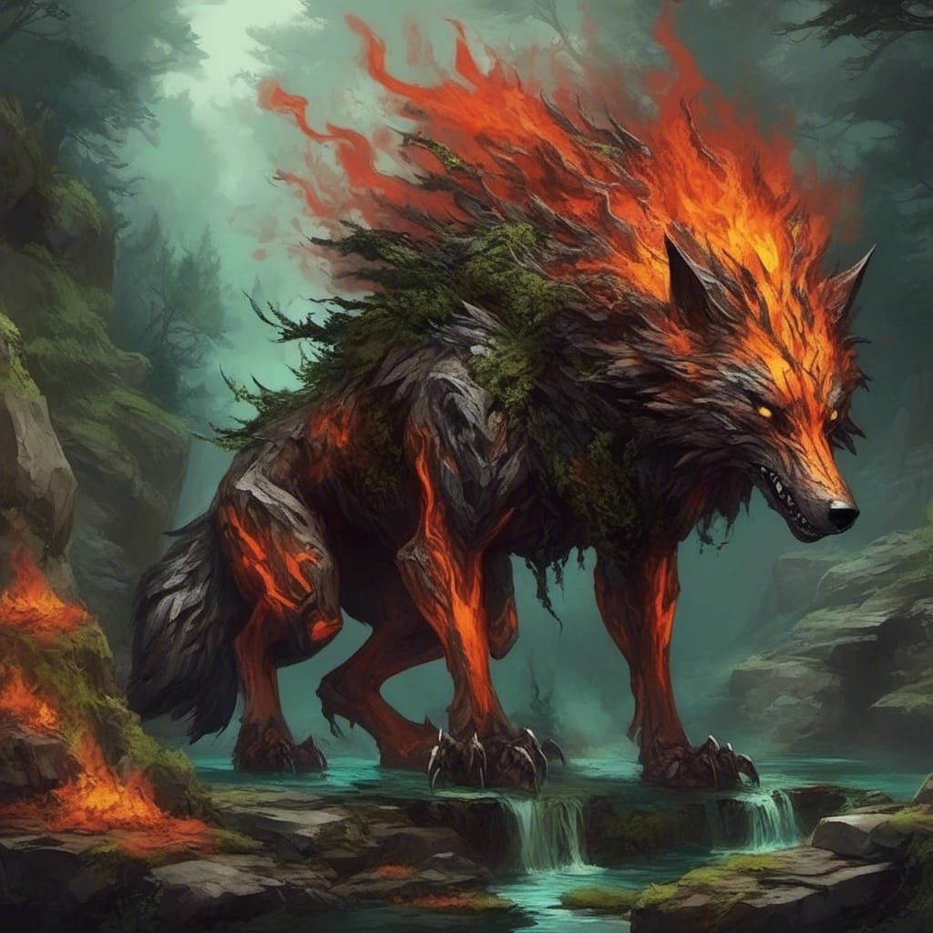Ancient Lava Wolf in a Primeval Landscape