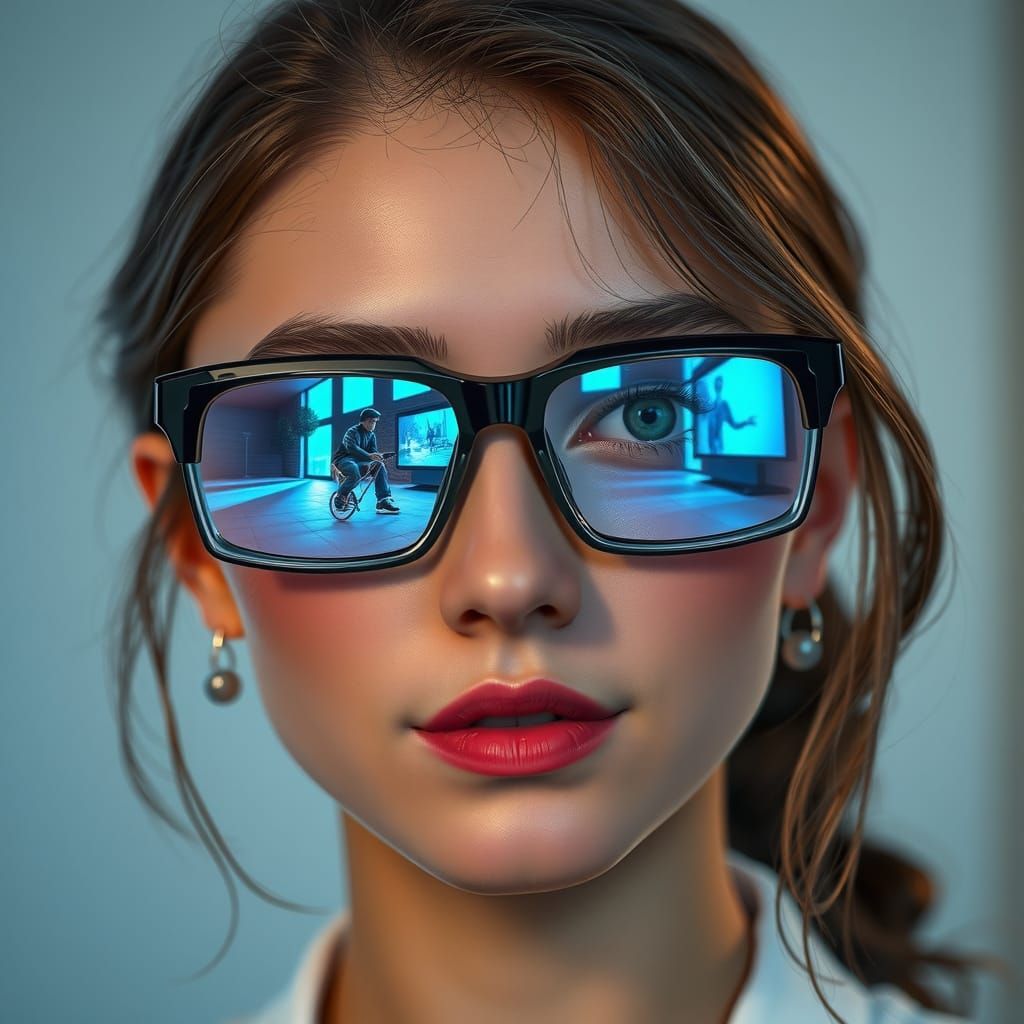 Futuristic Woman with High-Tech Glasses in 8K