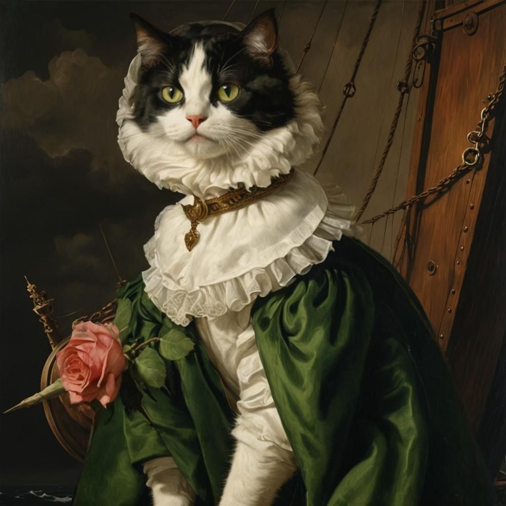 Cat Portrait in Renaissance Style as Oil Painting
