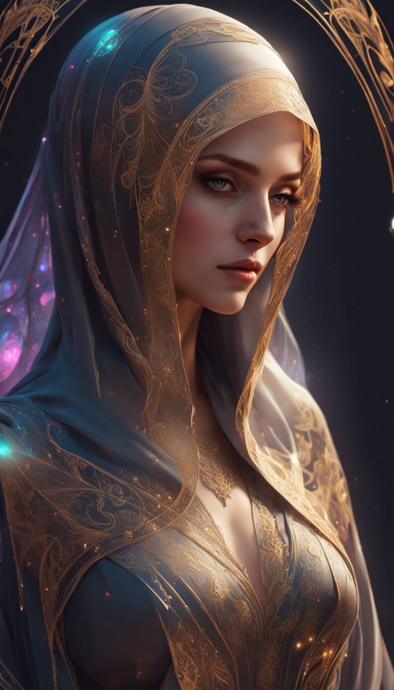 Ethereal Hijabi Siren in Art Nouveau Splendor