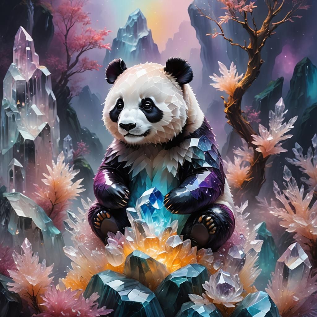 Crystal Panda on Luminous Formation, Digital Art