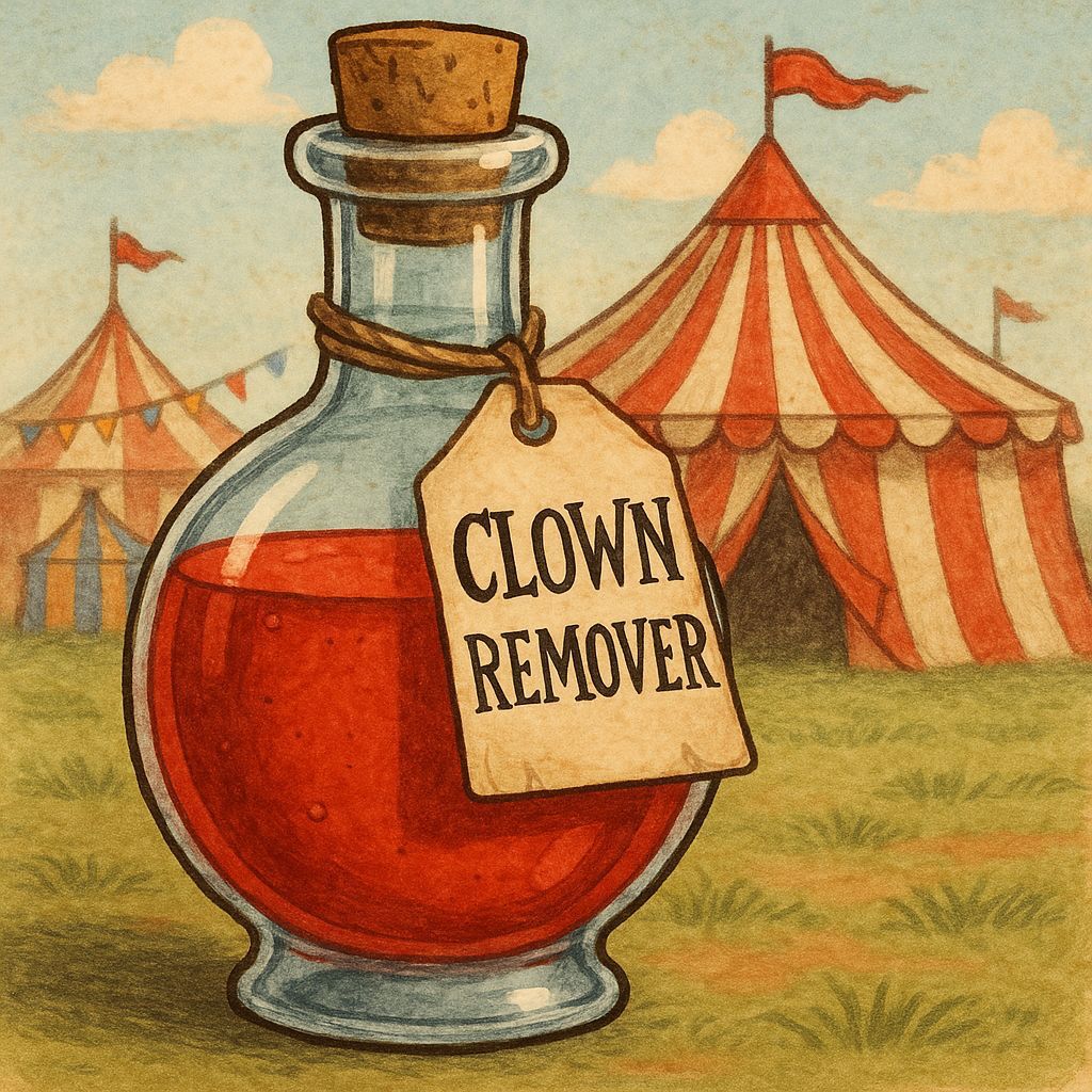 Mysterious Clown Remover Potion Amidst a Vibrant Circus Scen...