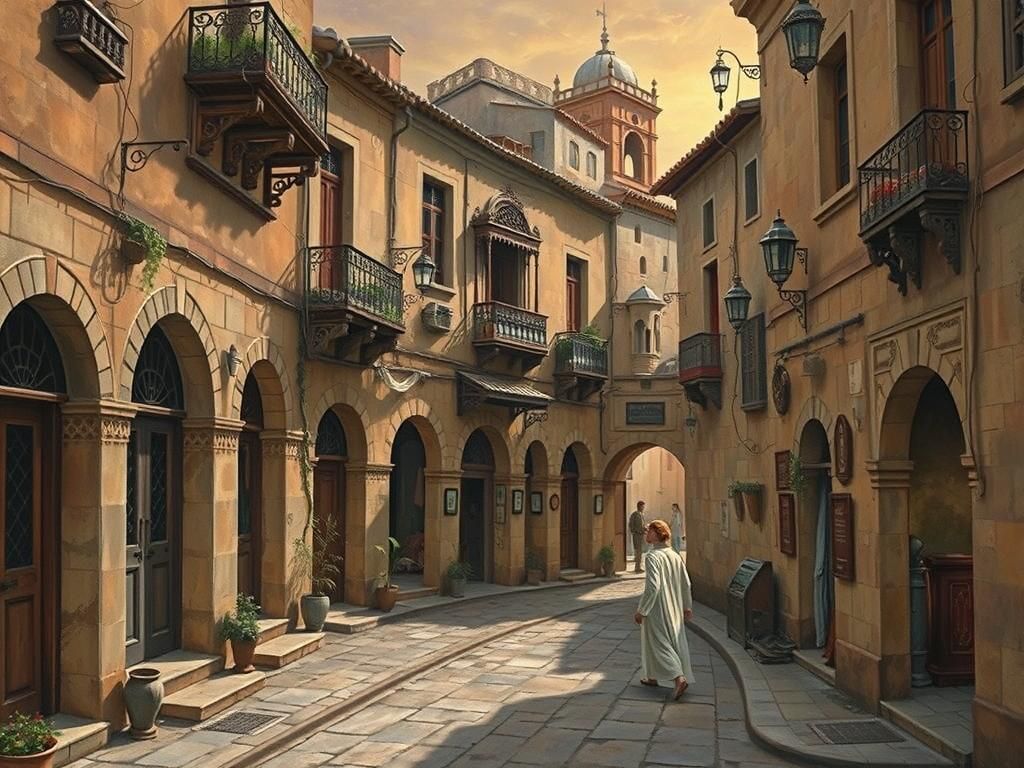 Serene Arabian Street Scene in Art Nouveau Style