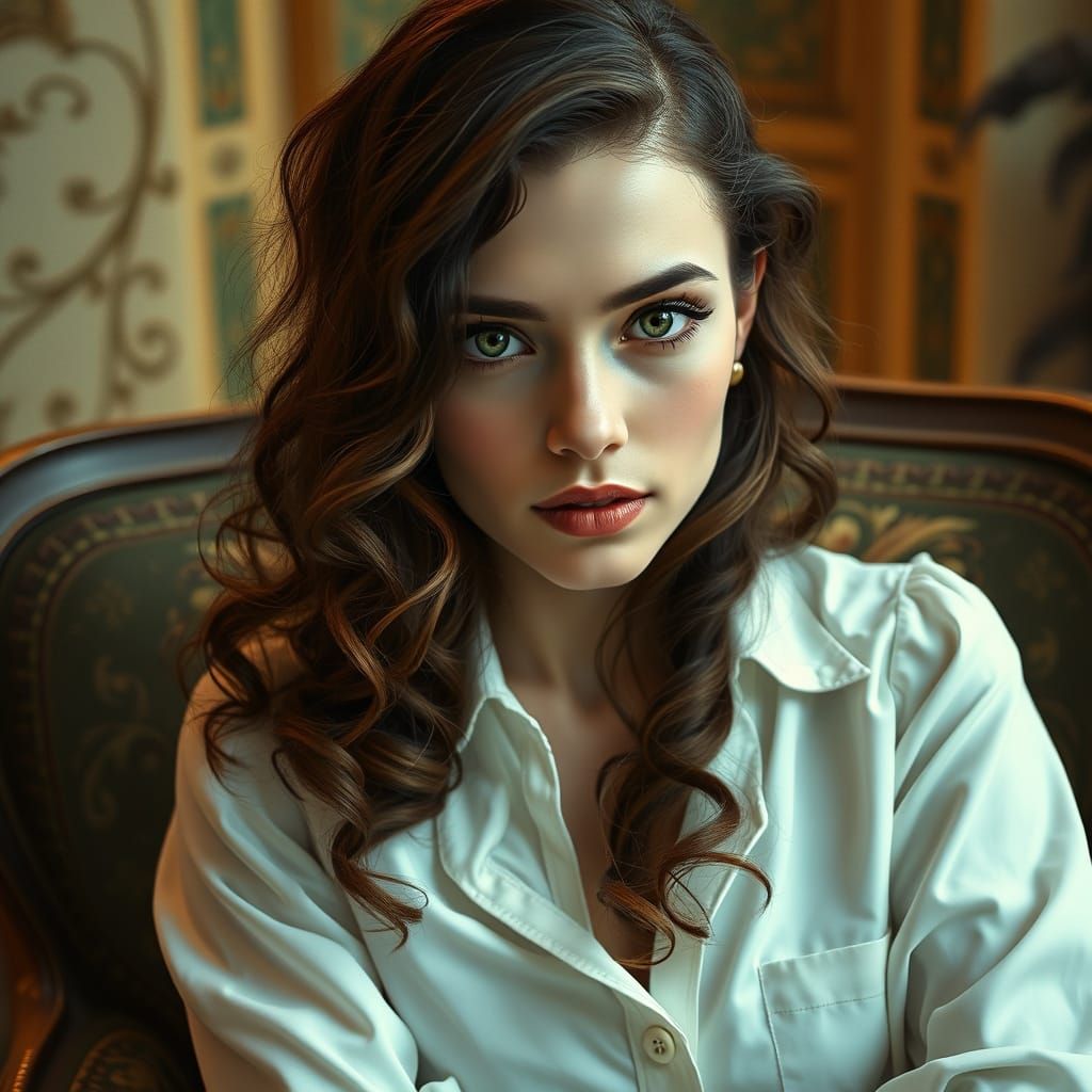 Woman with Green Eyes in Art Nouveau Style