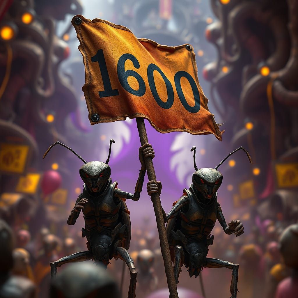 Soldier Ants March with Faded Banner in Ancient Anthill