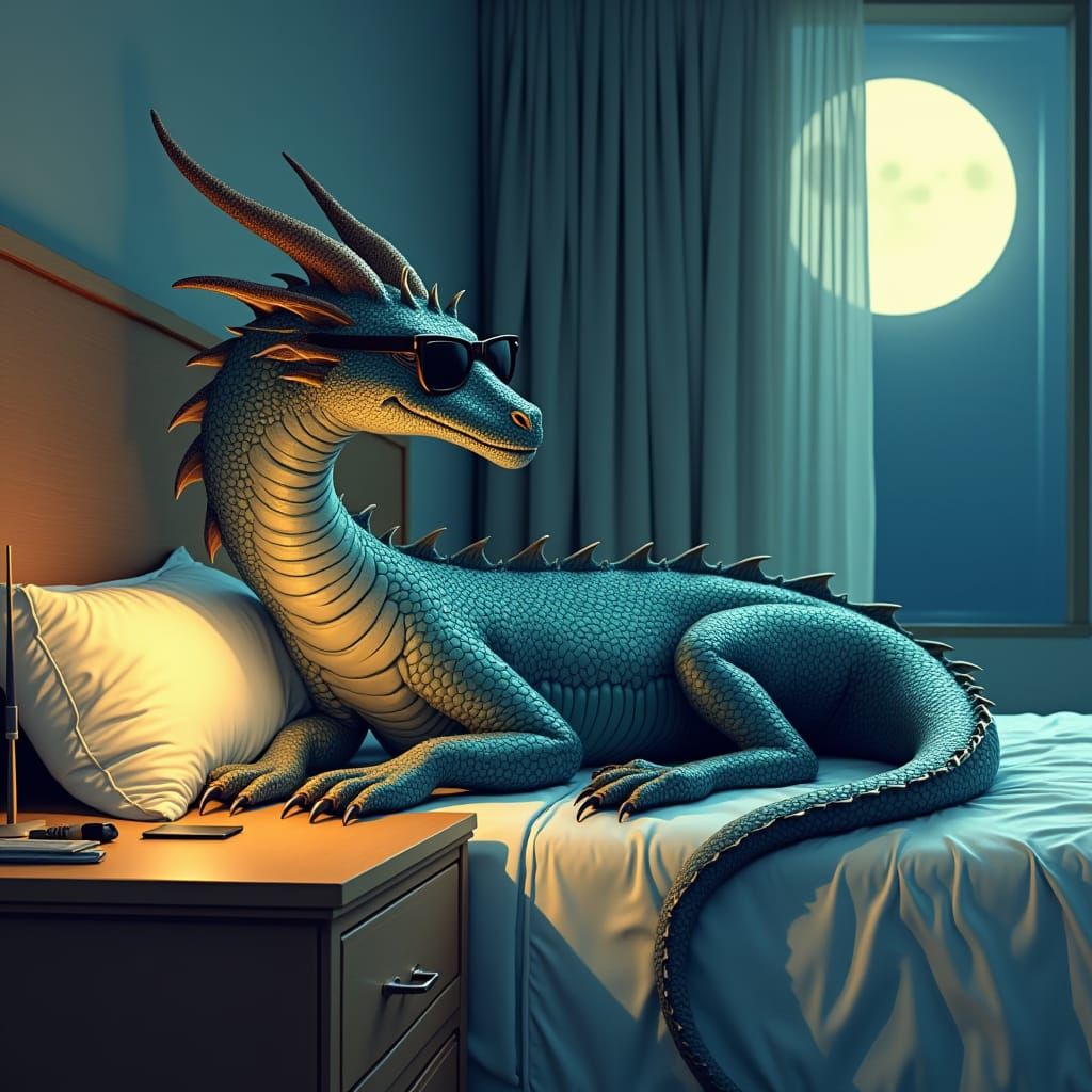 Dragon Lounging with Sunglasses: Sci-Fi Fantasy Art