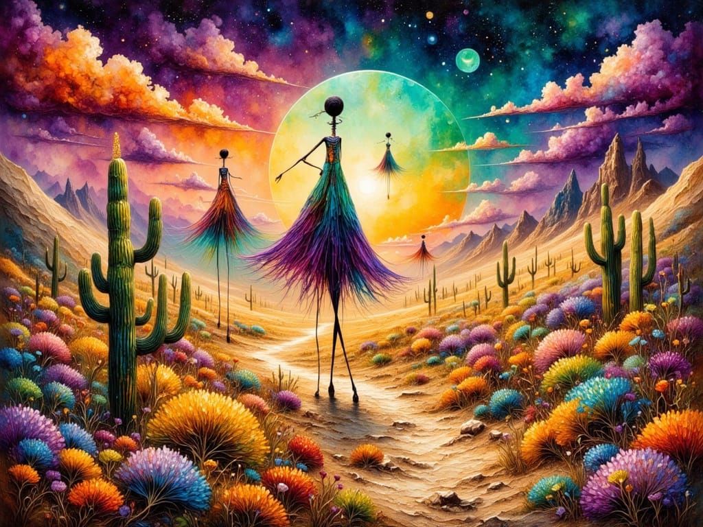 Surreal Desert Landscape with Dancing Figures