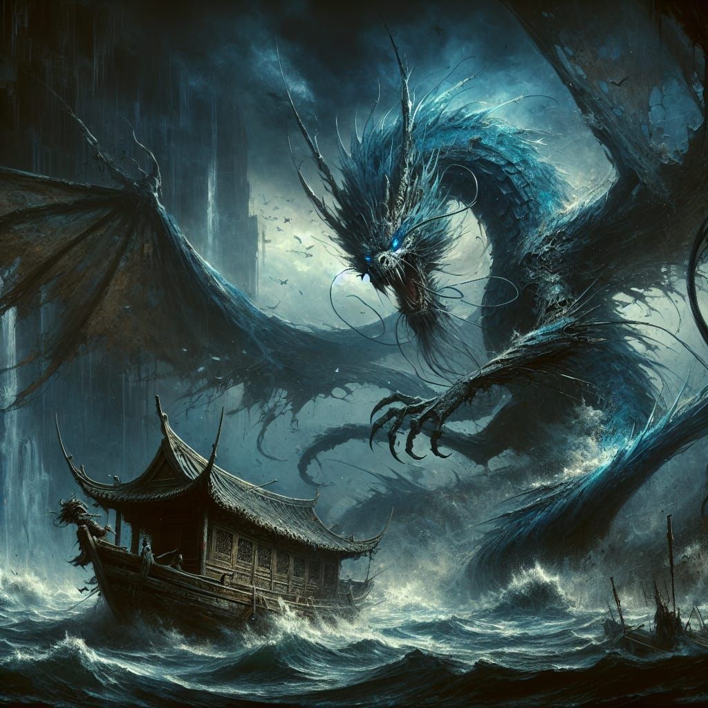 Epic Water Dragon Battle in Post-Apocalyptic Setting