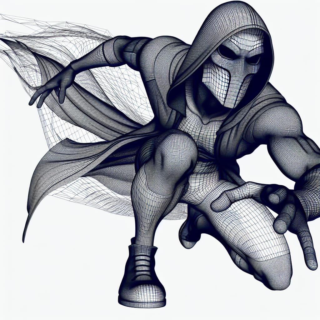 Superhero Wireframe Drawing in Dynamic Action Pose