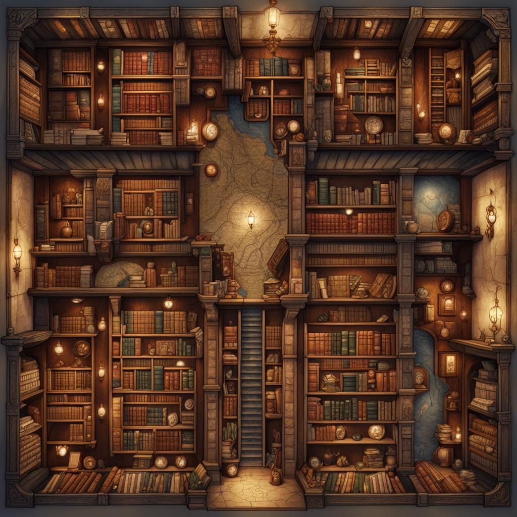 Fantasy Library Battlemap for Dungeons and Dragons