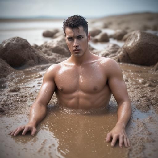 Man in Latex Sinking in Quicksand Photography