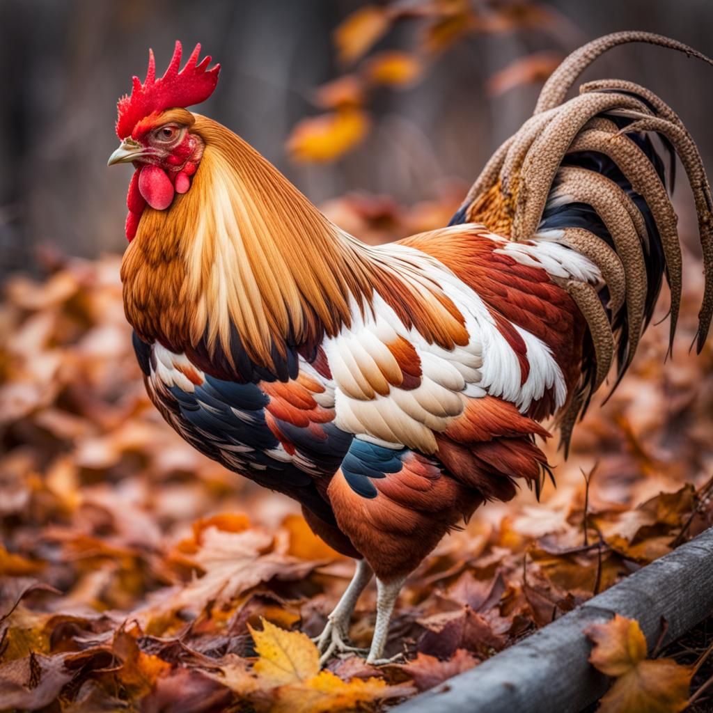 Colorful Rooster in Autumnal Landscape