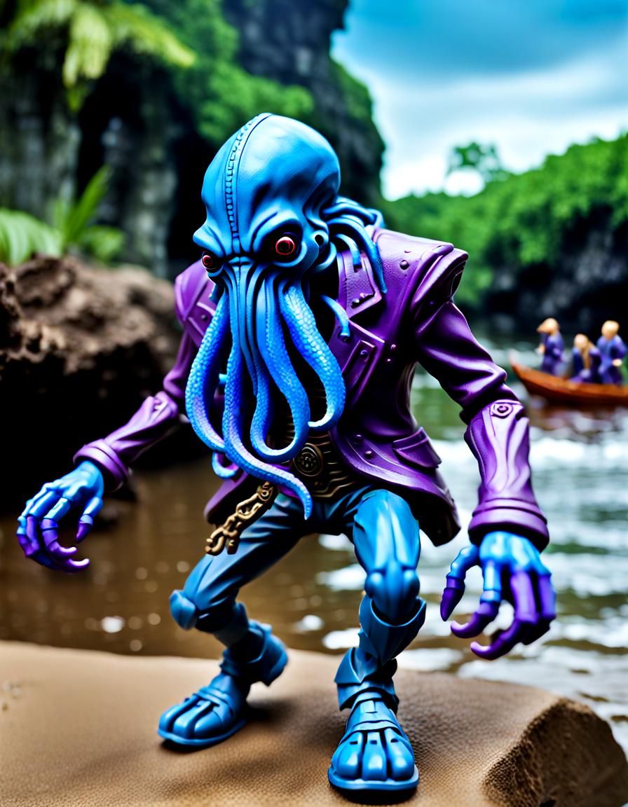 Cthulhu Action Figure Running on Jungle Shore
