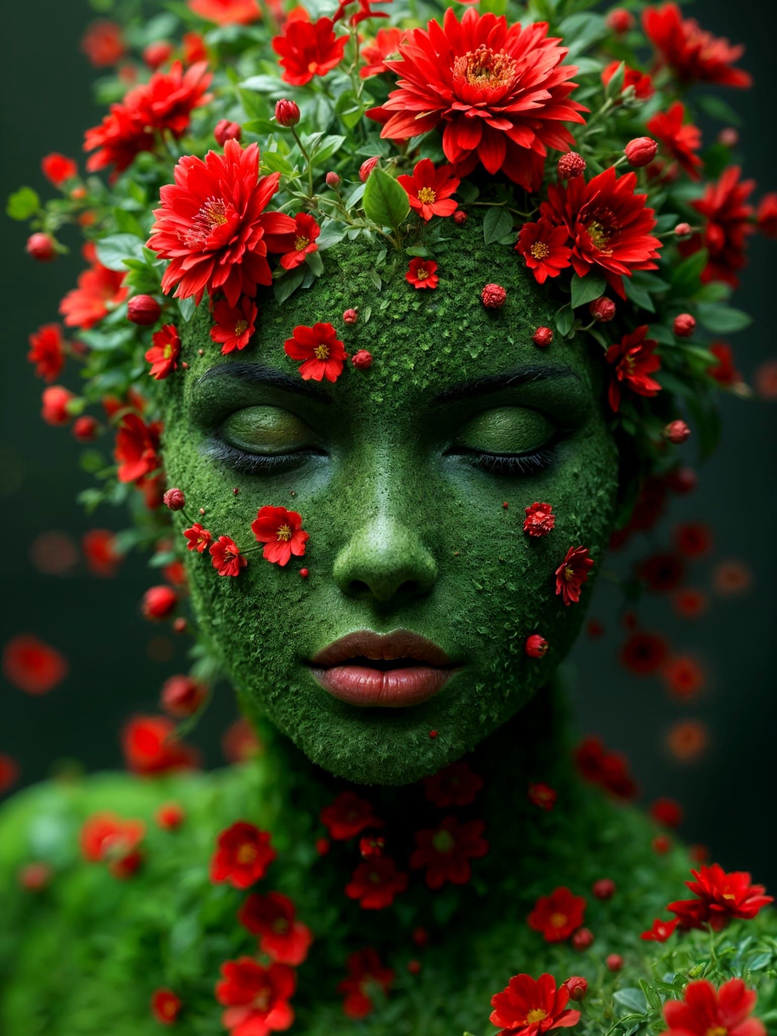 Hyper-Realistic Grass and Flower Woman 3D Render
