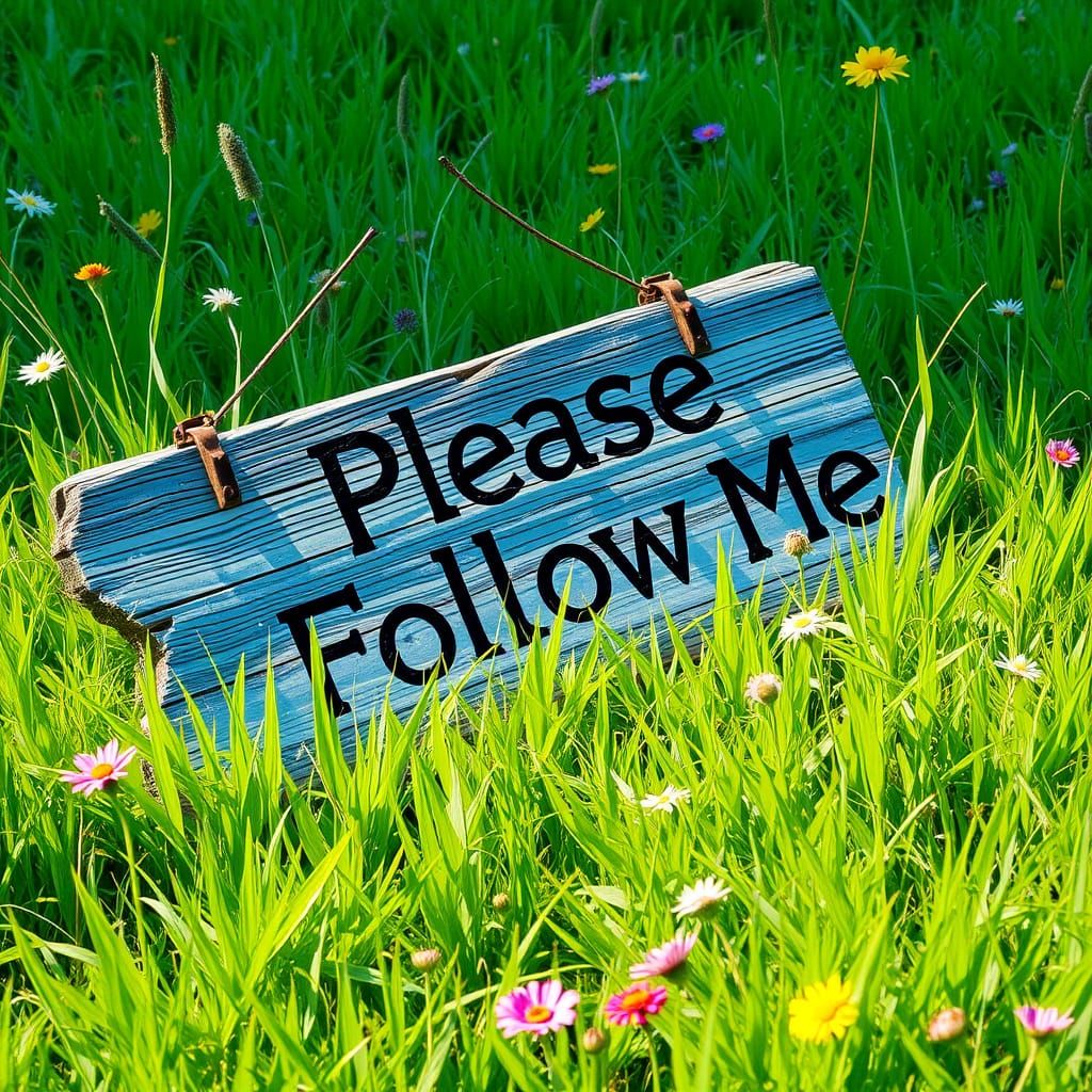 Weathered Sign in a Vibrant Green Meadow