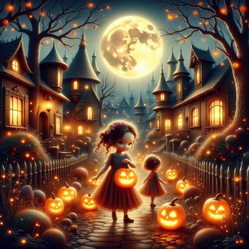 Vibrant Halloween Scene with Celtic Traditions and Modern Fe...