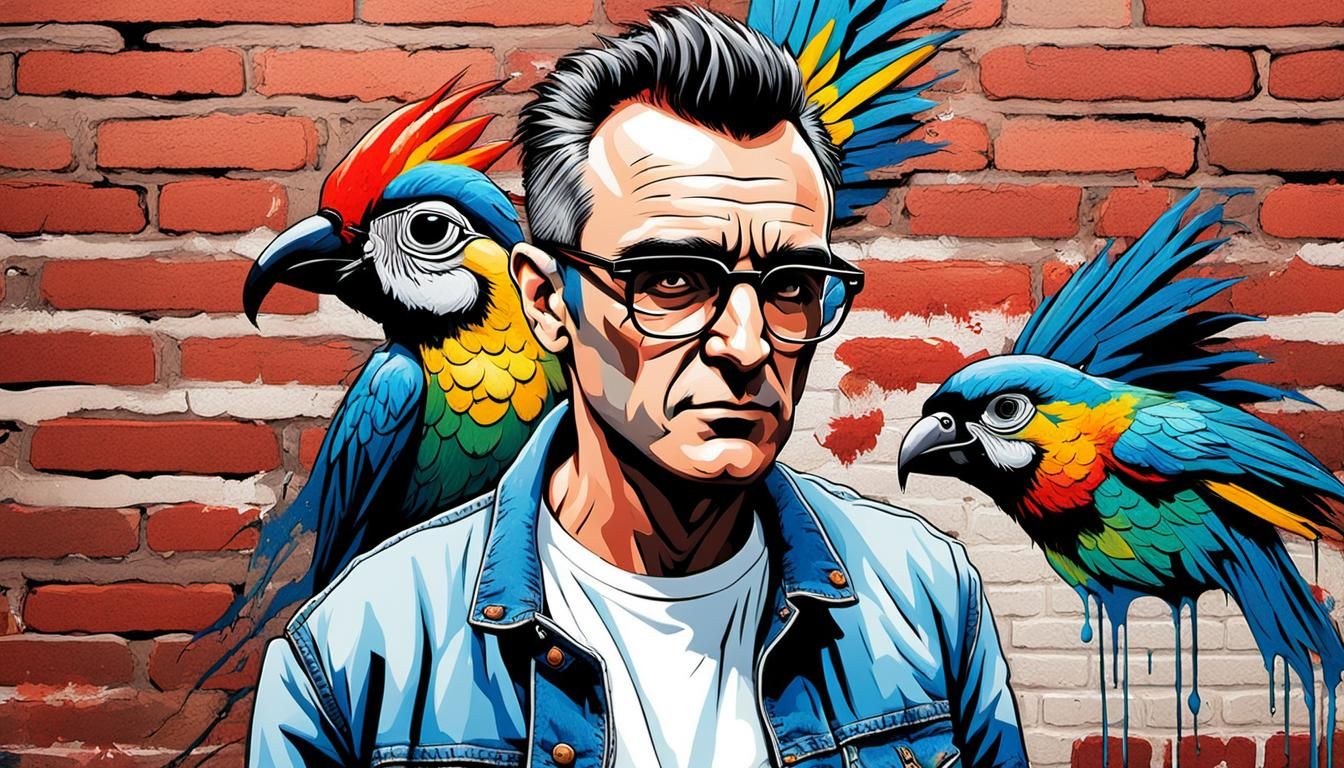 Morrissey in Comic Book Style with Exotic Birds