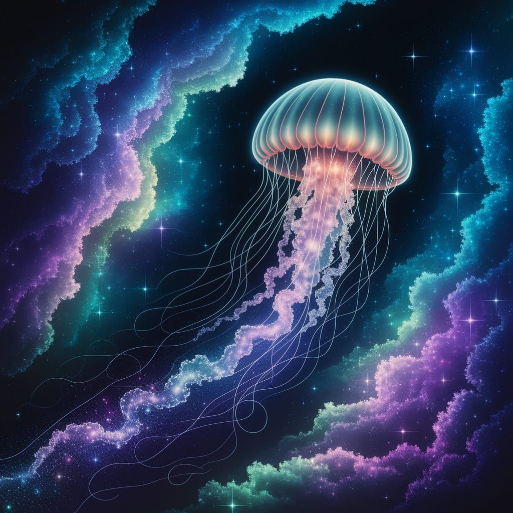 Cosmic Jellyfish Drifting Through Starry Expanse
