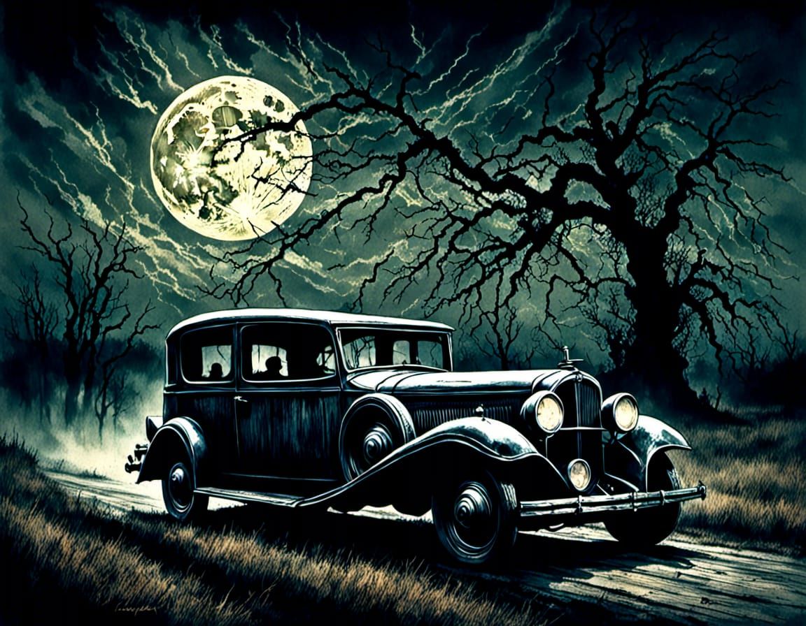 Packard Car at Midnight in the Countryside