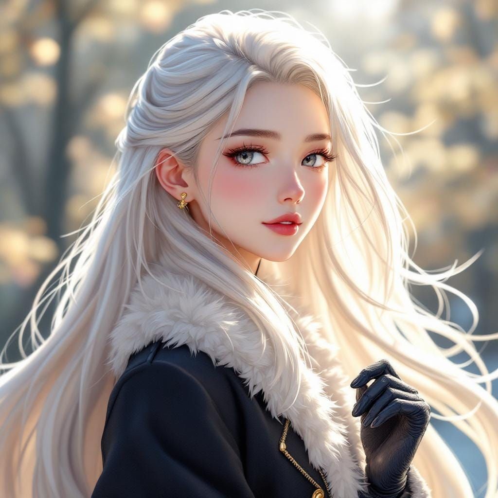 Elegant Anime Character: Cynthia in Flowing Coat