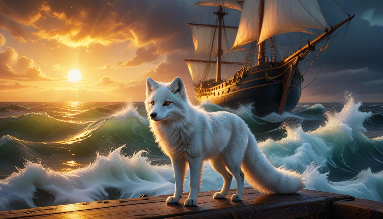 Daphne, Goddess of Nature, on Ancient Sailing Ship in Vibran...