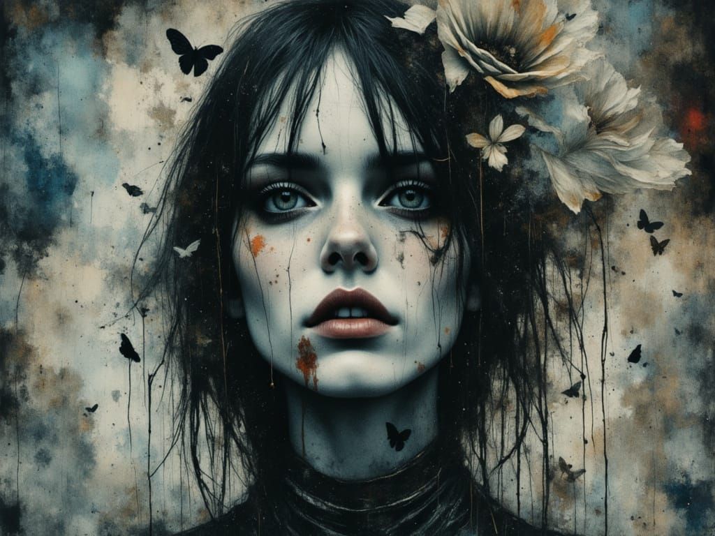 Surreal Female Figure Embodies Chaos in Watercolor and Ink