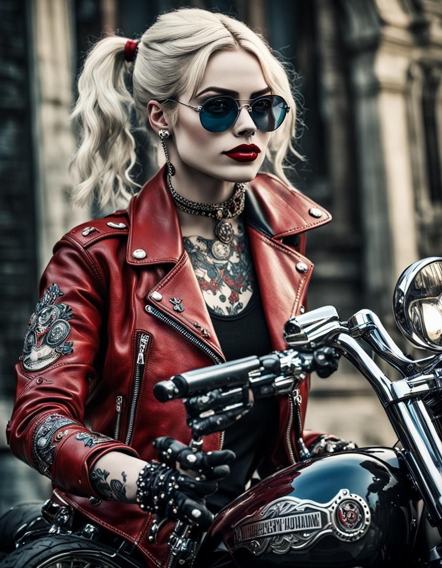 Harley Quinn on Motorcycle in Rococo Style