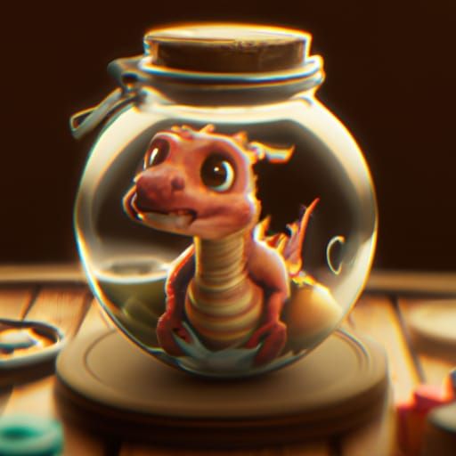 Adorable Baby Dragon in a Jar, Disney Pixar Style