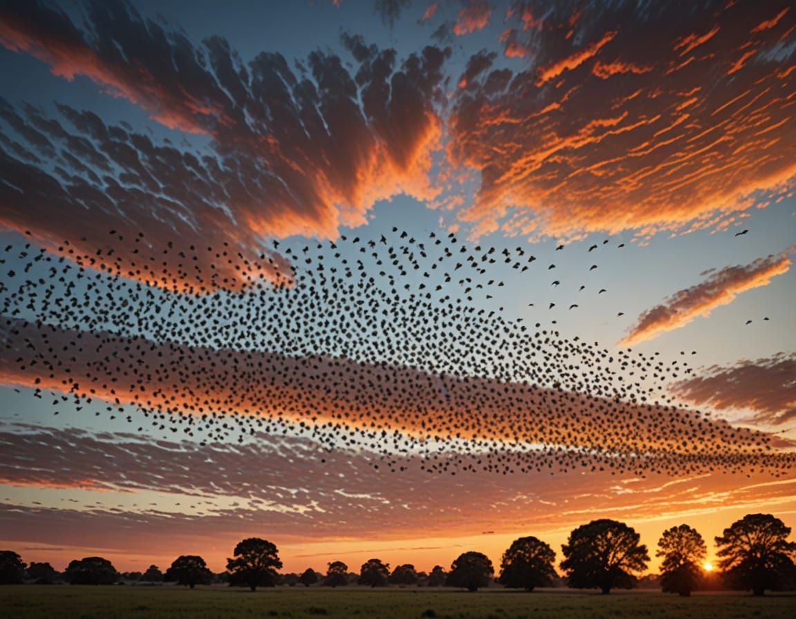 Birds in Formation over Vibrant Sunrise