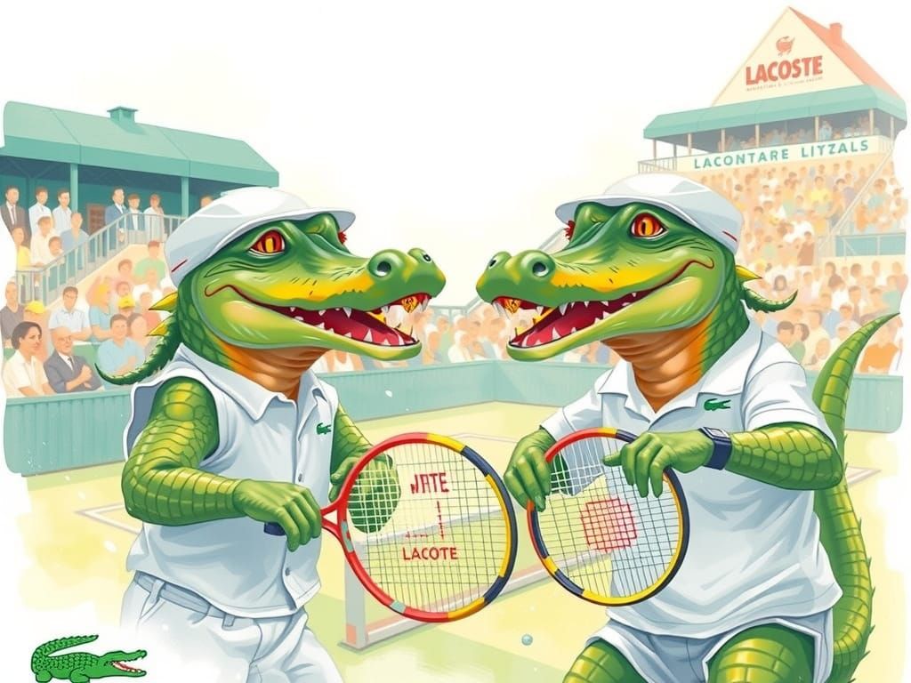 Crocodiles Play Tennis in Digital Art Style
