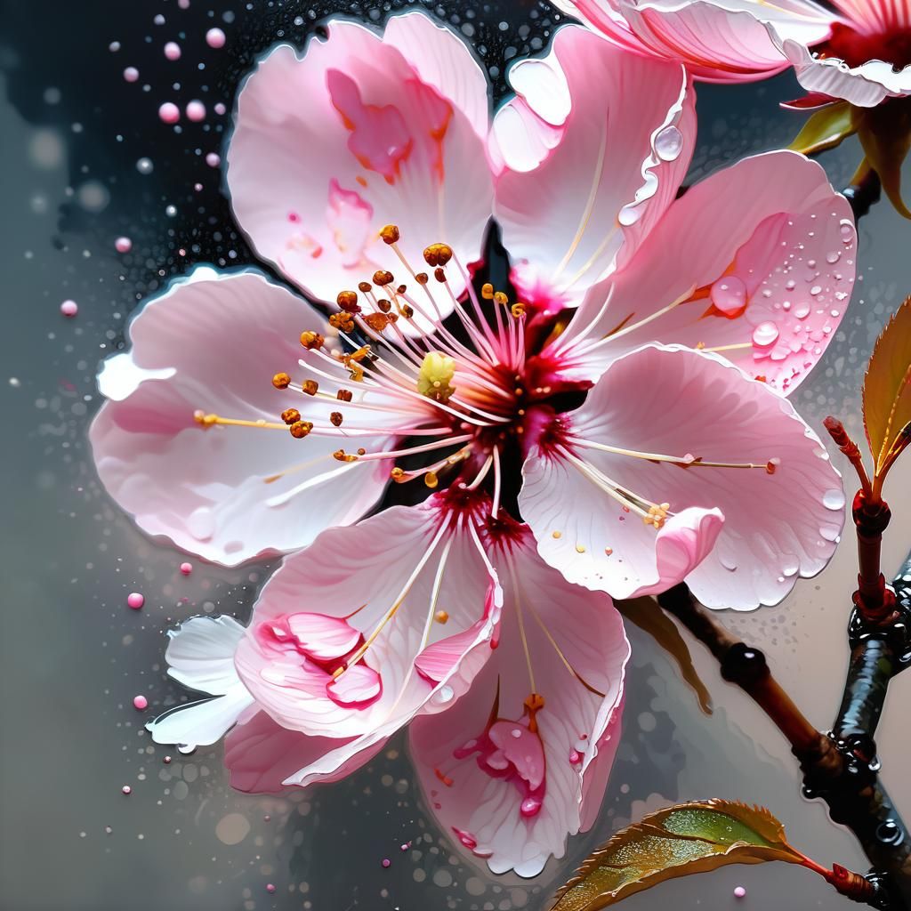 Single Pink Sakura Blossom in Textured Speedpaint Style