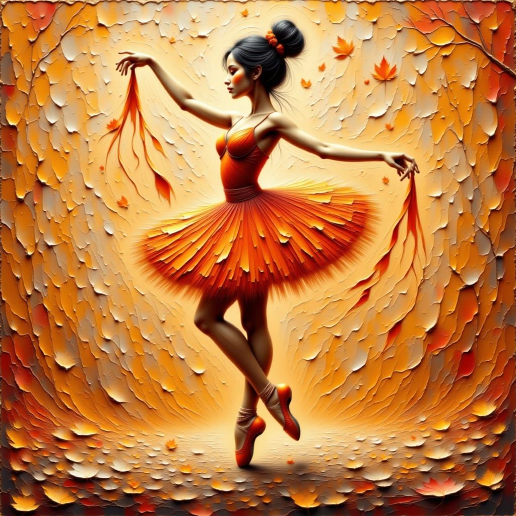 Autumn ballerina with orange pointe shoes holding transparen...