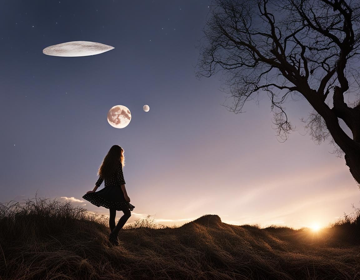 Beautiful Woman on Full Moon in 32k