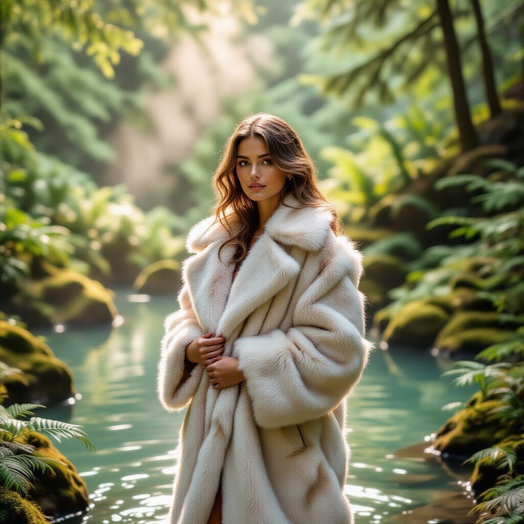Girl in Fur Coat at Oregon Hot Springs in Soft Light