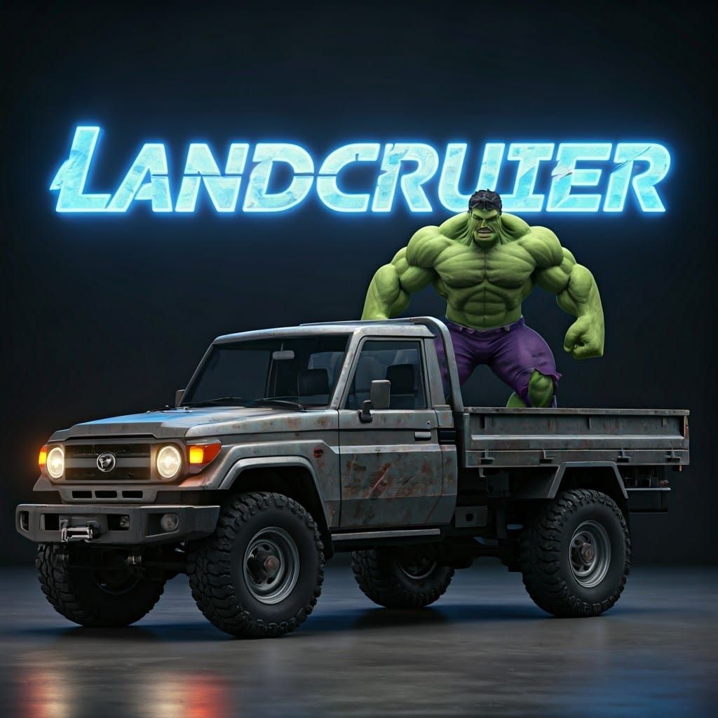 Hulk Rides a Landcruiser: Vibrant 3D Anime Art