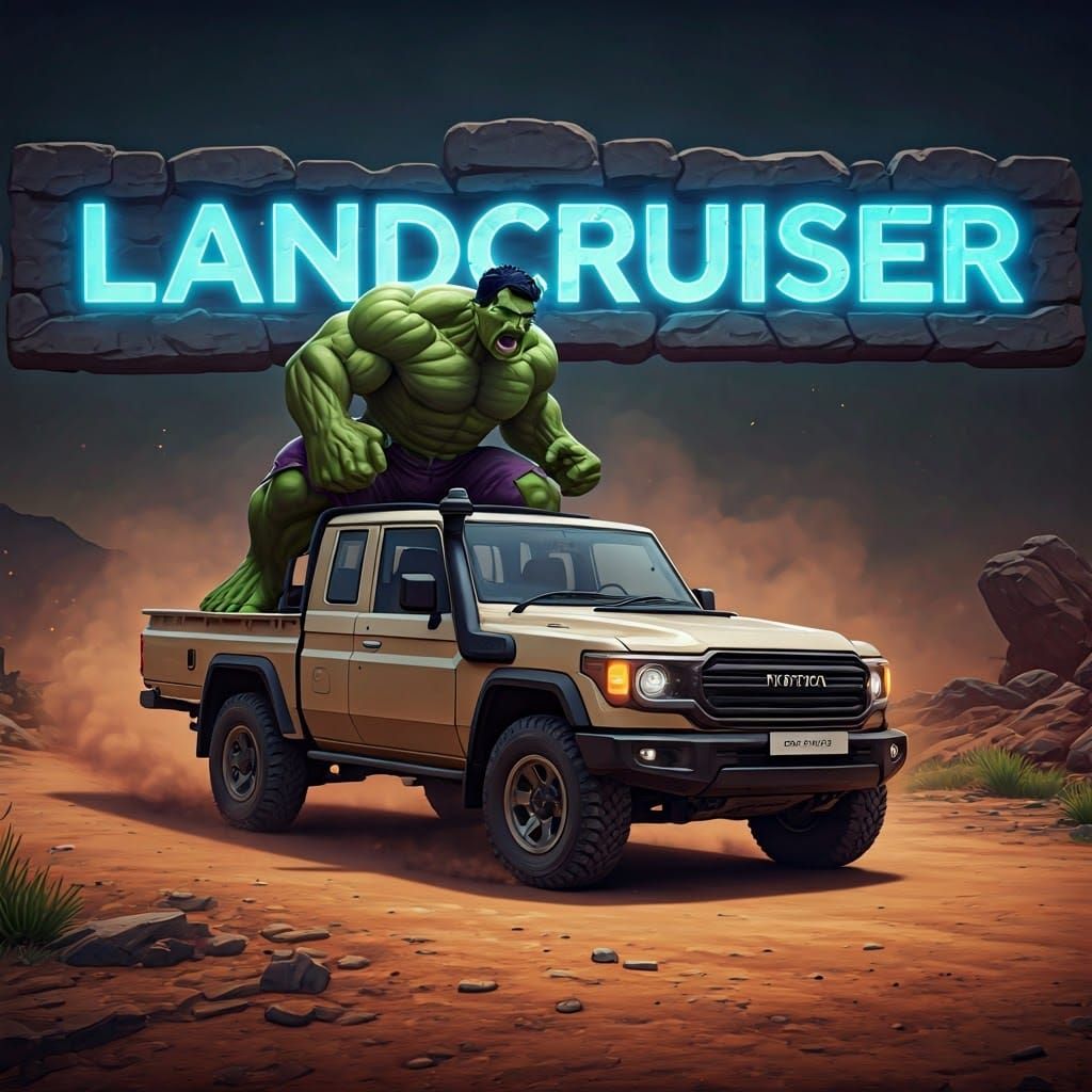 Hulk Rides in Landcruiser: 3D Anime Art