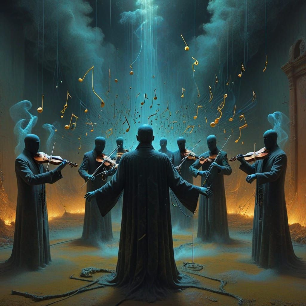 Ethereal Maestro Conducts Phantom Orchestra in Surrealist Ha...