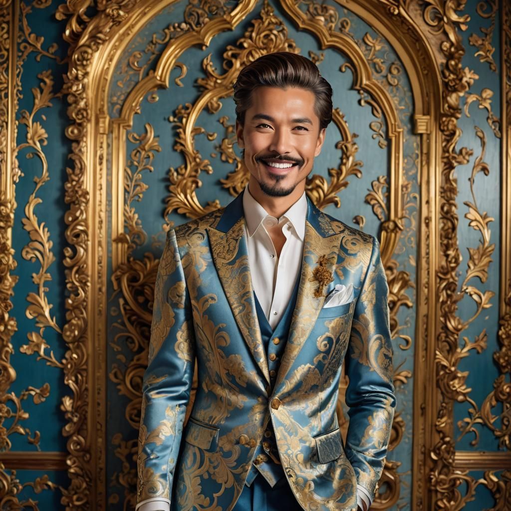 Elegant Man Posing in Rococo Style Suit