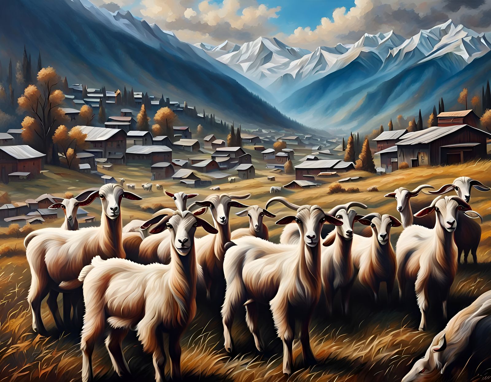 Kashmir Valley Landscape with Cashmere Goats