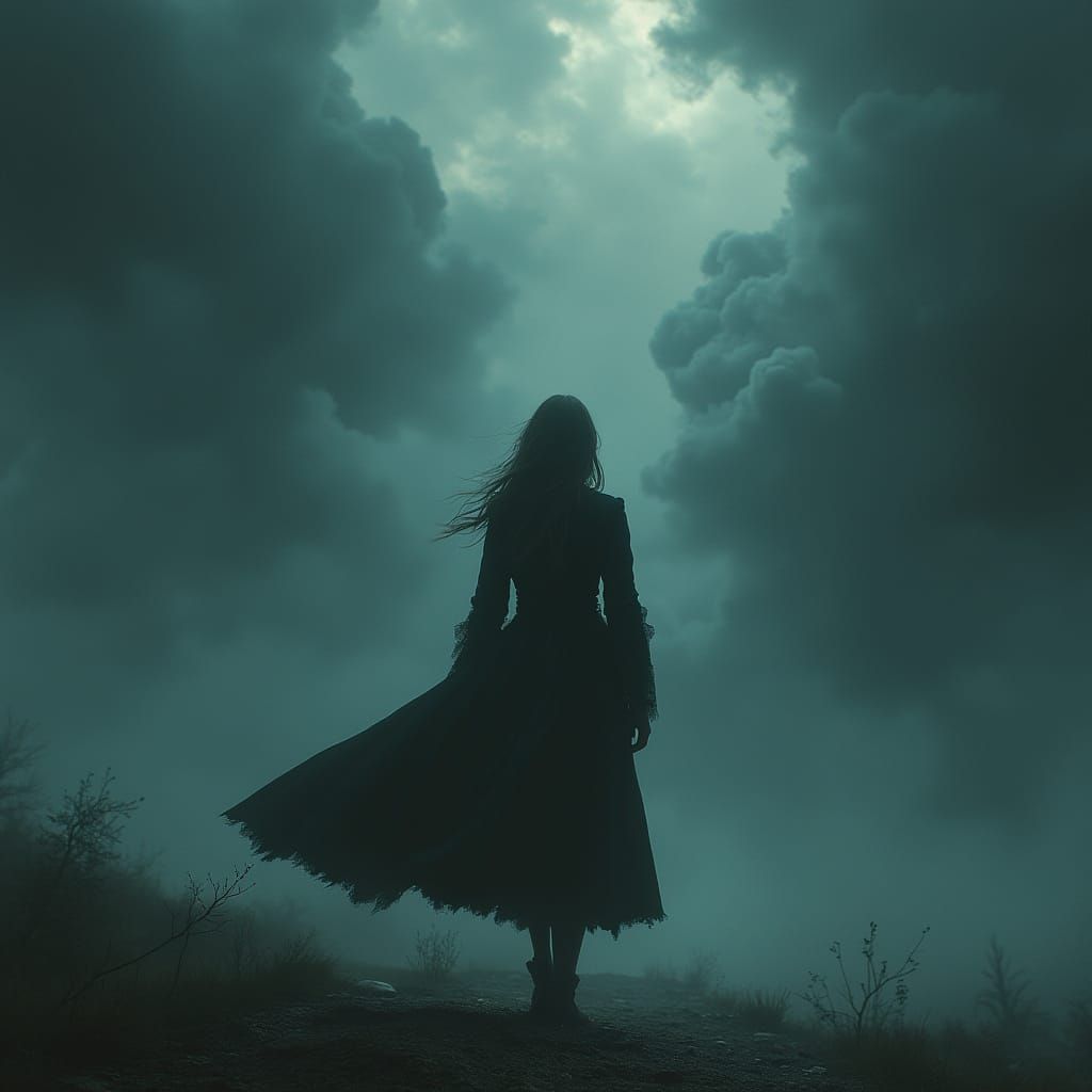 Dramatic Woman in Turbulent Storm Scene