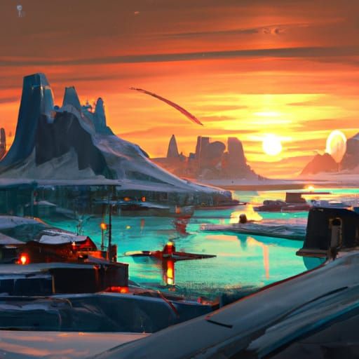 Arctic Sunset Digital Art: Fantastical Landscape