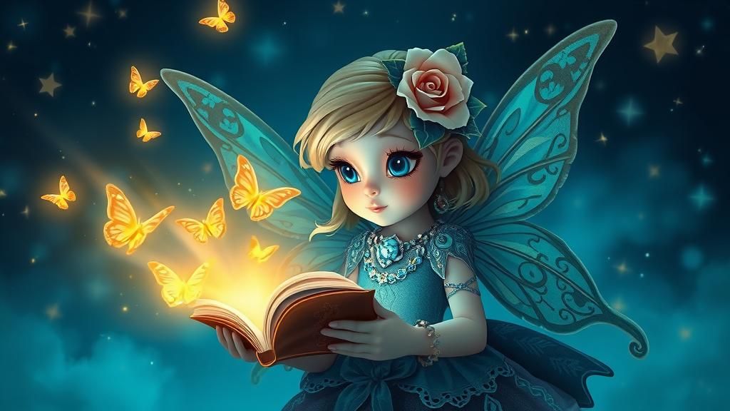 Enchanted Fairy with Magic Book and Butterflies