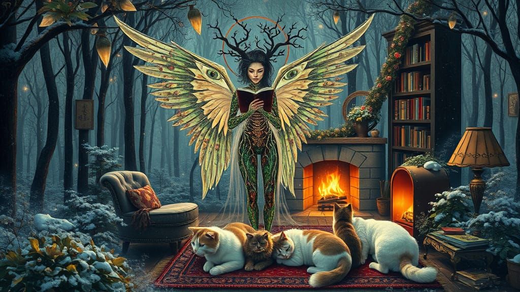 Ethereal Angel of Death Bio-Art Collage in Surreal Landscape