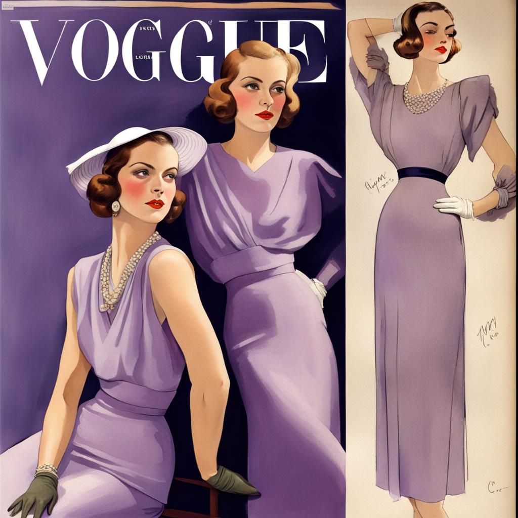 Vogue Cover: Woman in 1930s Lilac Dress